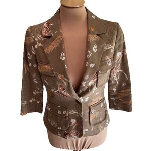 Cynthia Rowley Deer Print Jacket Blazer Size 3 (Fits Size Small)‎ Nature Fall